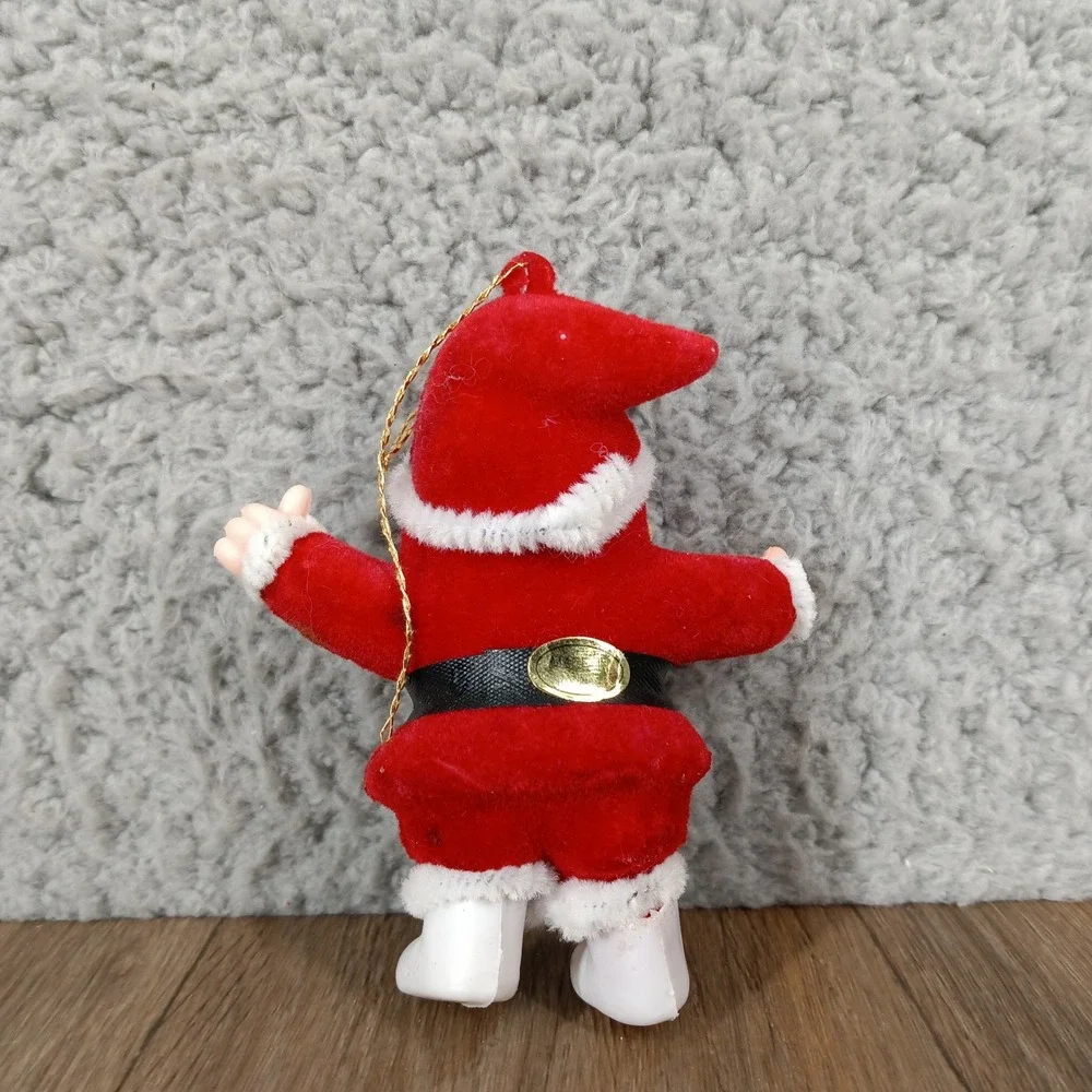 Vintage‎ Santa Ornament Flocked Plastic Christmas Tree Decoration 3 Inch